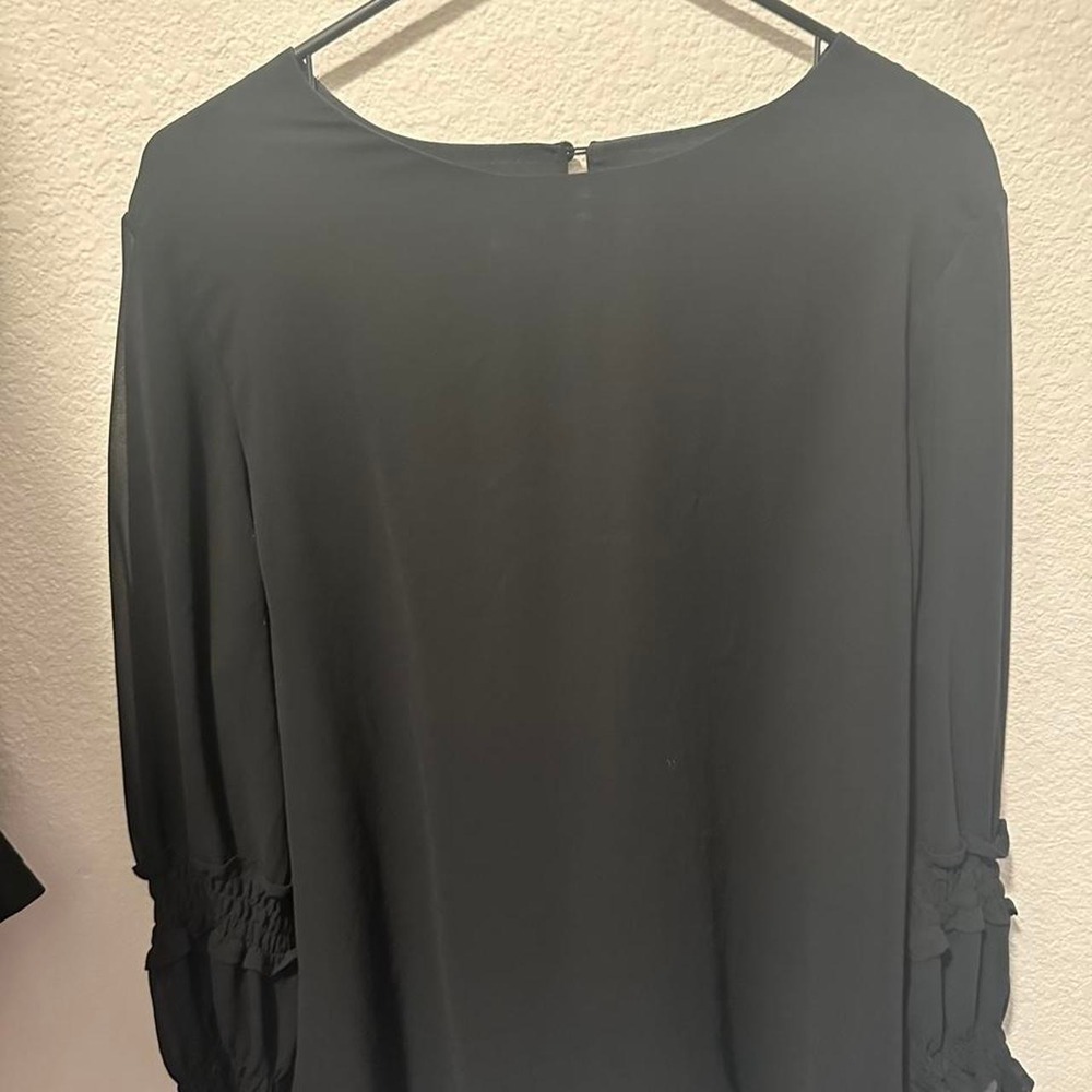 Versona Black Ruffled Sleeve Blouse Smocked Cuff Long Sleeve Top XL